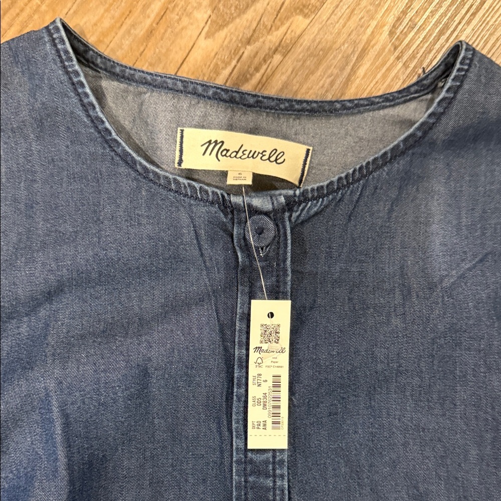 NWT Madewell Denim puff sleeve Top size 6 ~ $88 - Picture 5 of 6
